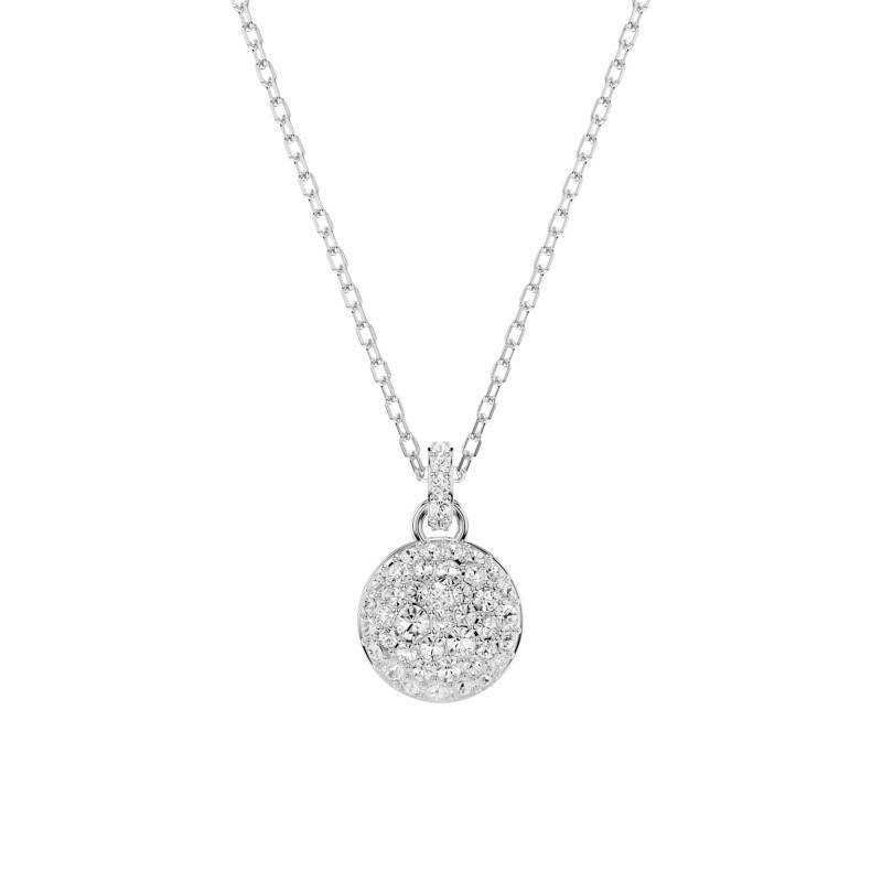 Meteora Round Rhodium-Plated Metal & White Crystals Necklace, Length 40 cm to 47 cm - 5683446 - Swarovski