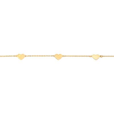 Yellow 375/1000 Gold Three-Heart Bracelet, Length 12.50 cm to 15 cm, Width 1 mm - Bambins