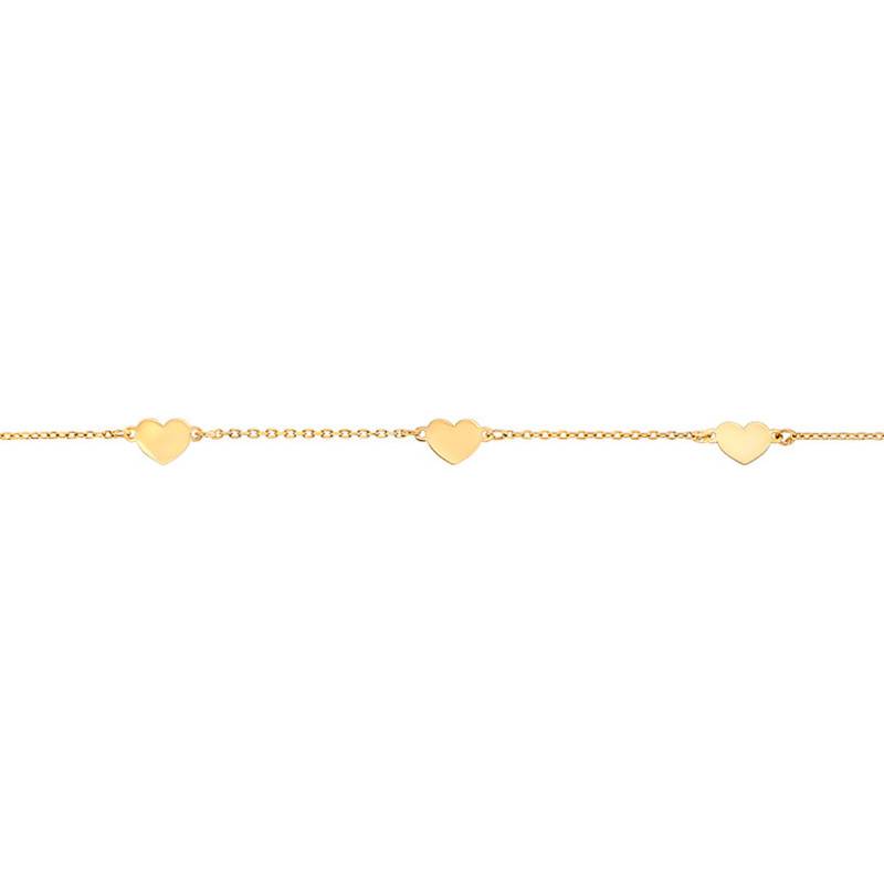 Yellow 375/1000 Gold Three-Heart Bracelet, Length 12.50 cm to 15 cm, Width 1 mm - Bambins