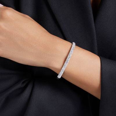Meteora Rhodium-Plated Metal & White Crystal Bangle, Length 16 cm to 18.5 cm, Width 0.50 cm - 5684243 - Swarovski