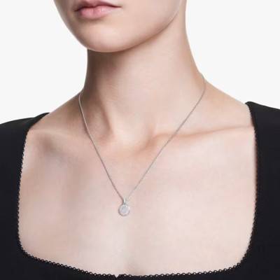 Meteora Round Rhodium-Plated Metal & White Crystals Necklace, Length 40 cm to 47 cm - 5683446 - Swarovski