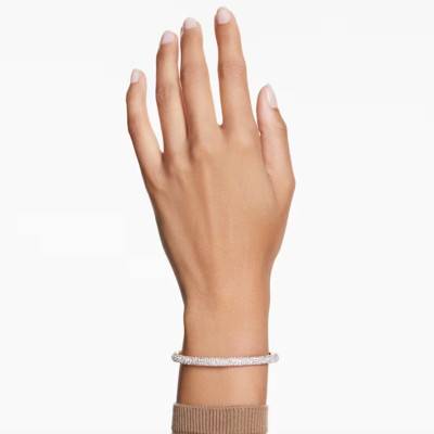 Rose Metal & White Crystals Meteora Bangle Bracelet, Length 16 cm to 18,5 cm, Width 0,50 cm - 5688610 - Swarovski