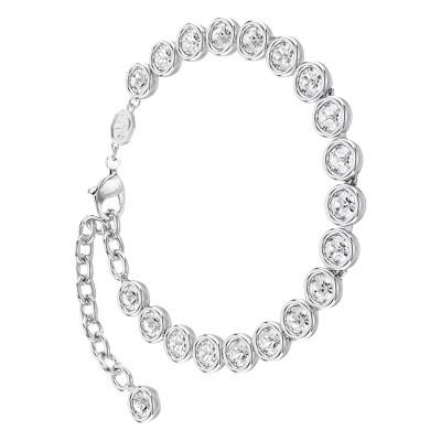 Rhodium-Plated Metal & White Crystals Imber Tennis Round Bracelet, Length 15,5 cm to 20 cm - 5682666 - Swarovski