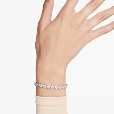 Rhodium-Plated Metal & White Crystals Imber Tennis Round Bracelet, Length 15,5 cm to 20 cm - 5682666 - Swarovski