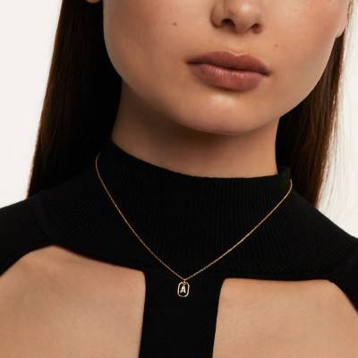 925 Silver 750 Yellow Gold-Plated A-to-Z Letter Necklace with White Zirconia, Length 40 cm to 50 cm - CO01-512-U - Pdpaola