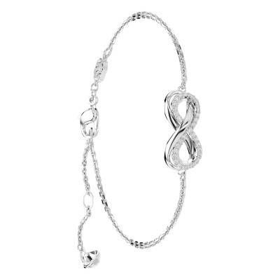 Rhodium-Plated Metal & White Crystals Hyperbola Infinity Bracelet, Length 15.50 cm to 19.50 cm - 5679664 - Swarovski