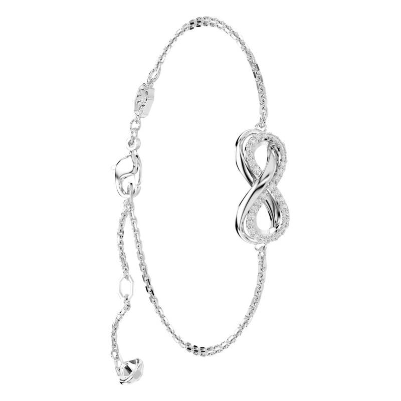 Rhodium-Plated Metal & White Crystals Hyperbola Infinity Bracelet, Length 15.50 cm to 19.50 cm - 5679664 - Swarovski