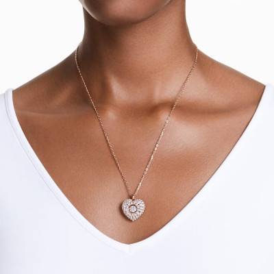 Hyperbola Heart Rosé Metal & White Crystal and Pearl Necklace, 38 cm to 45 cm - 5680402 - Swarovski