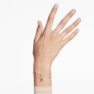 Bracelet Jonc Stilla Cœur Rouge, Métal Doré & Cristaux Blancs et Rouge - 5683835, Longueur Ajustable 17 cm - Swarovski