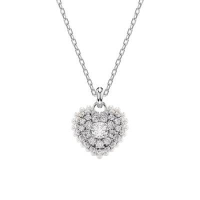 Collier Hyperbola Coeur Métal Rhodié, Perles & Cristaux Blancs, Longueur de 38 cm à 45 cm- 5684386 - Swarovski