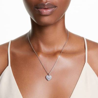 Collier Hyperbola Coeur Métal Rhodié, Perles & Cristaux Blancs, Longueur de 38 cm à 45 cm- 5684386 - Swarovski