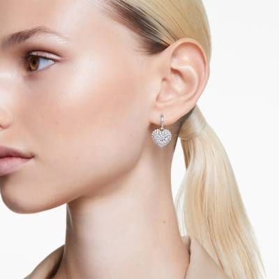 Boucles d'oreilles Hyperbola Coeur Métal Rhodié, Perles & Cristaux Blancs - 5684384 - Swarovski