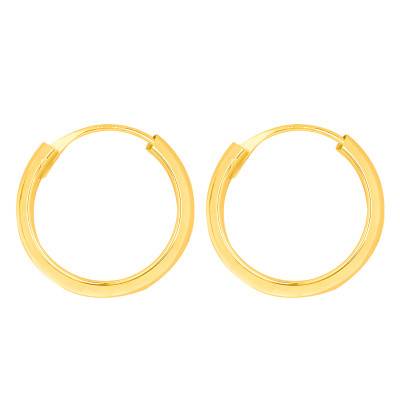 375 Yellow Gold Round Wire Hoop Earrings, 2 x 11 mm - Emanessence