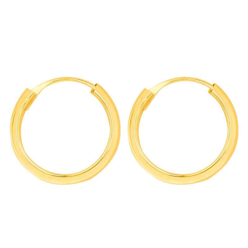 375 Yellow Gold Round Wire Hoop Earrings, 2 x 11 mm - Emanessence