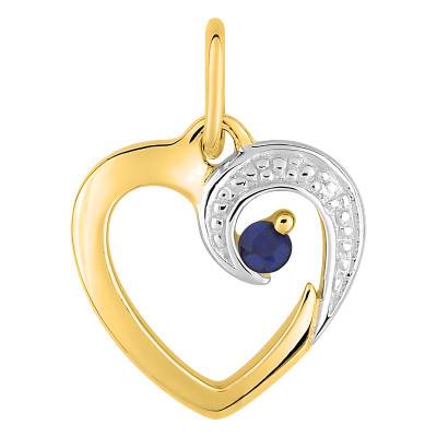 Two-Gold 375/1000 or 750/1000 Heart Arabesque Pendant & Sapphire - Emanessence