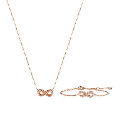 Parure Hyperbola Infinity, Métal Doré Rose & Cristaux Blancs, Longueur 38 cm à 45 cm - 5682483 - Swarovski