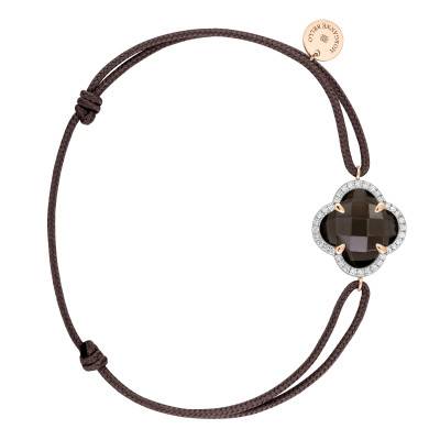 Victoria Taupe Cord 750 Rose Gold, Diamond & Smoked Quartz Bracelet, Adjustable Length - Morganne Bello