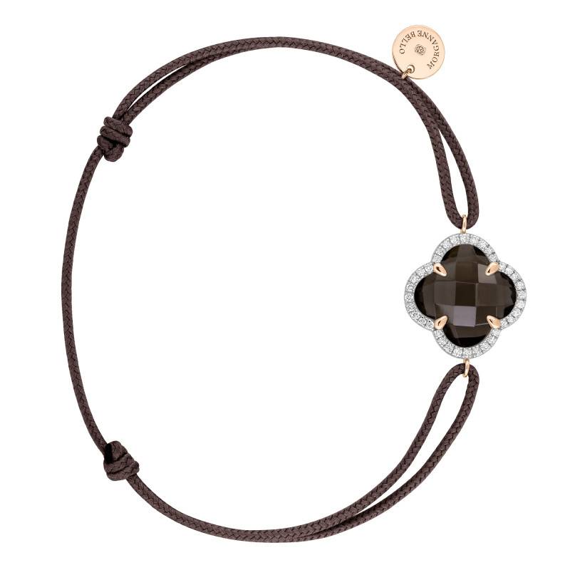 Victoria Taupe Cord 750 Rose Gold, Diamond & Smoked Quartz Bracelet, Adjustable Length - Morganne Bello