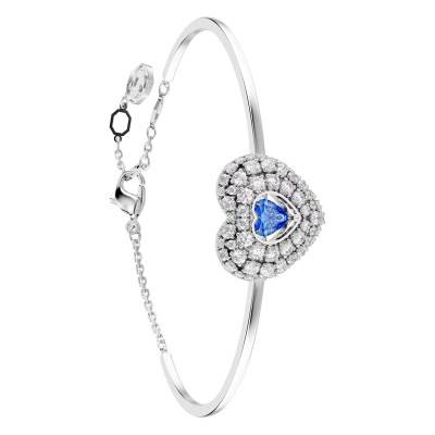 Bracelet Jonc Hyperbola Coeur Métal Rhodié & Cristaux Blancs et Bleus, Longueur 16,5 cm - 5680393 - Swarovski