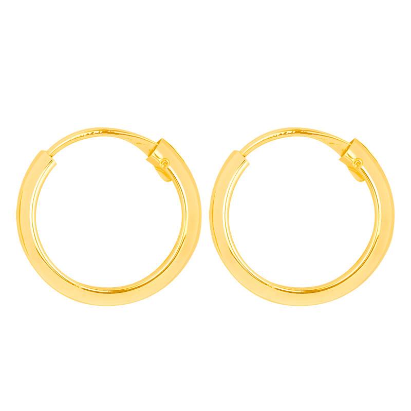 375 Yellow Gold Round Wire Hoop Earrings, 2 x 9 mm - Emanessence
