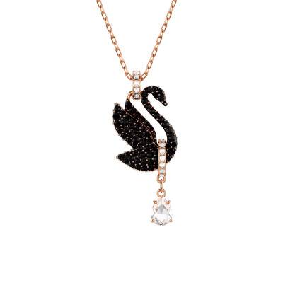 Iconic Swan Rose Gold-Plated Metal & Black and White Crystal Necklace, Length 42 cm to 49 cm - 5678045 - Swarovski