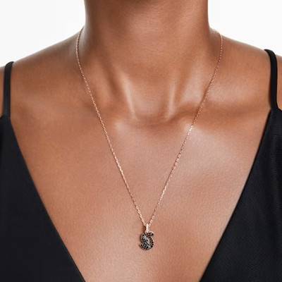Iconic Swan Rose Metal & Black and White Crystals Necklace, Length 42 cm to 49 cm - 5678046 - Swarovski