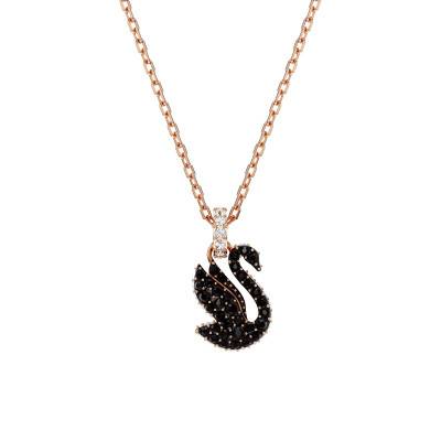 Iconic Swan Rose Metal & Black and White Crystals Necklace, Length 42 cm to 49 cm - 5678046 - Swarovski