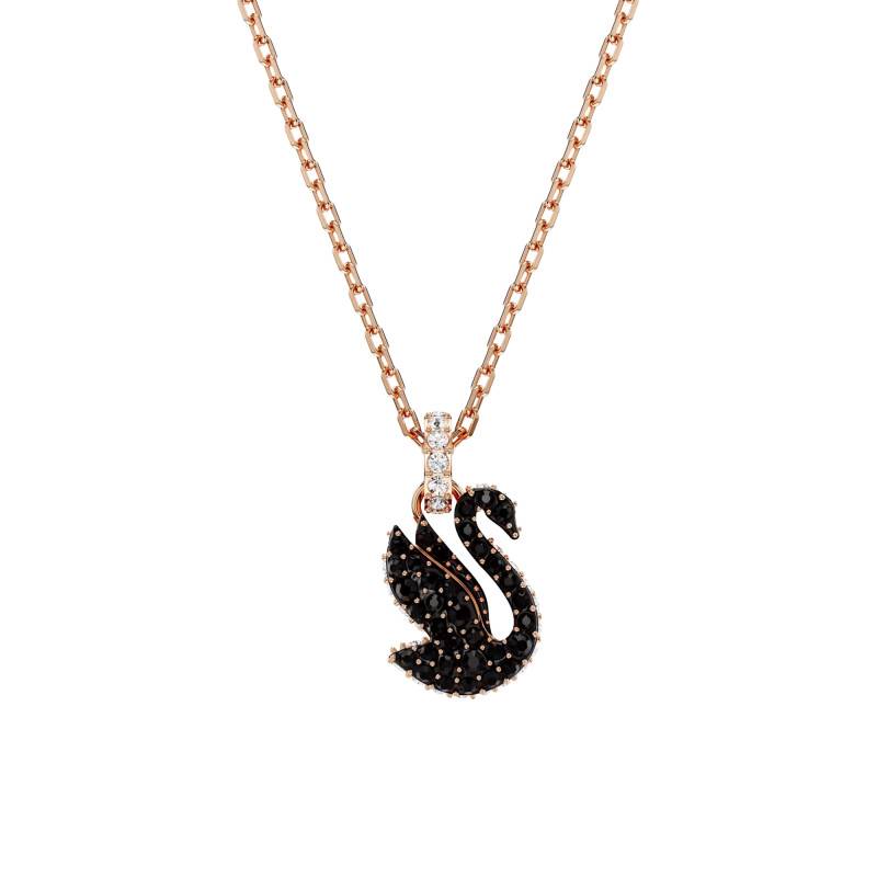 Iconic Swan Rose Metal & Black and White Crystals Necklace, Length 42 cm to 49 cm - 5678046 - Swarovski
