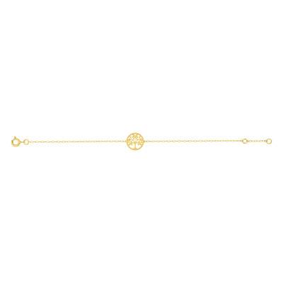 375/1000 Yellow Gold Round Tree of Life Bracelet, Length 16.5 to 18 cm, Width 1.20 mm - Emanessence