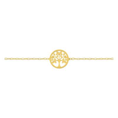 375/1000 Yellow Gold Round Tree of Life Bracelet, Length 16.5 to 18 cm, Width 1.20 mm - Emanessence