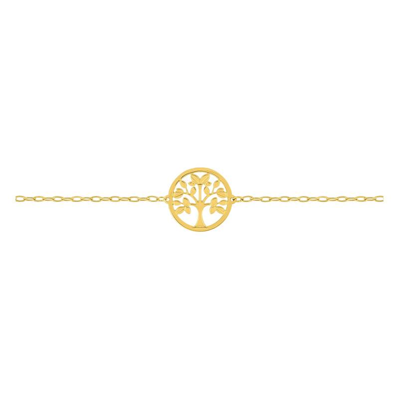 375/1000 Yellow Gold Round Tree of Life Bracelet, Length 16.5 to 18 cm, Width 1.20 mm - Emanessence