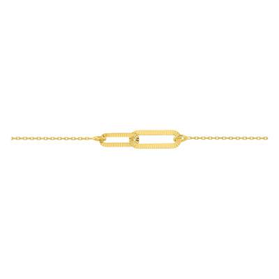 Bracelet Double Maillons Striés en Or Jaune 375, Longueur 16,5 à 18 cm, Largeur 0,80 mm - Emanessence