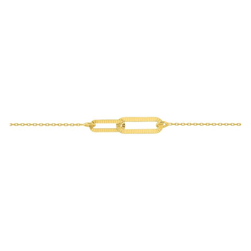 Yellow 375/1000 Gold Double Ridged Link Bracelet, Length 16.5 cm to 18 cm, Width 0.80 mm - Emanessence