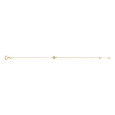 Bracelet Croix Or Jaune 375 & Oxydes de Zirconium, Longueur 16,5 cm à 18 cm, Largeur 0,20 mm - Emanessence