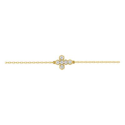 Yellow 375/1000 Gold & Cubic Zirconia Cross Bracelet, Length 16.5 cm to 18 cm, Width 0.20 mm - Emanessence