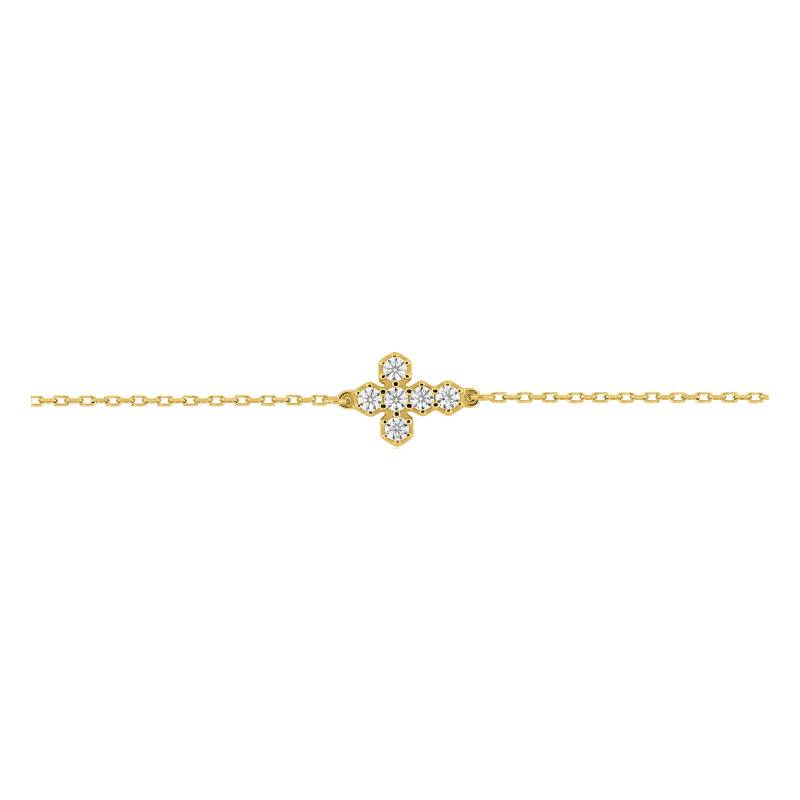 Yellow 375/1000 Gold & Cubic Zirconia Cross Bracelet, Length 16.5 cm to 18 cm, Width 0.20 mm - Emanessence