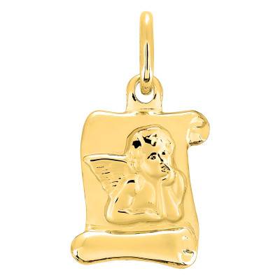 375/1000 Yellow Gold Pensive Angel Scroll Pendant - Emanessence