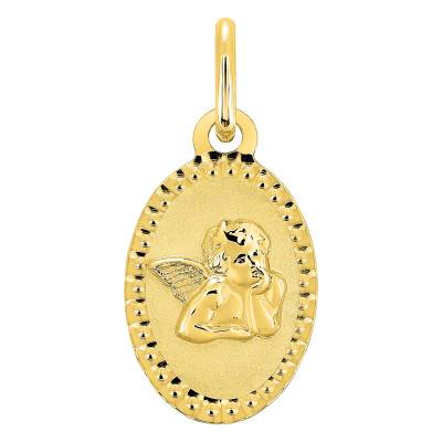 Pensive Angel Yellow 375/1000 Gold Oval Beaded Medal - Emanessence