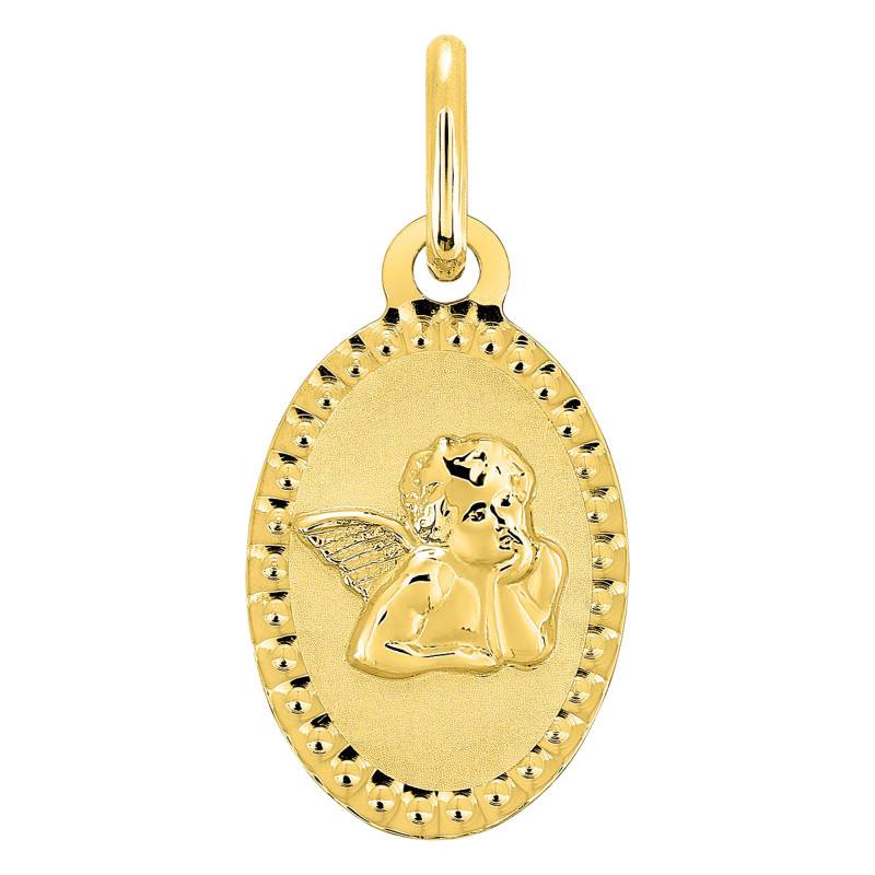 Pensive Angel Yellow 375/1000 Gold Oval Beaded Medal - Emanessence
