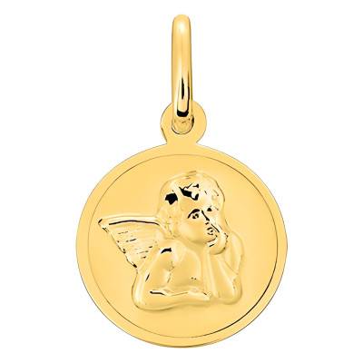 Médaille Ange Pensif en Or Jaune 375, Diamètre 12 mm - Emanessence