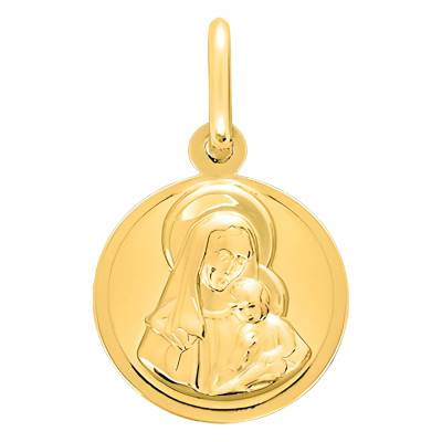 Médaille Vierge à l'enfant en Or Jaune 375, Diamètre 12 mm - Emanessence