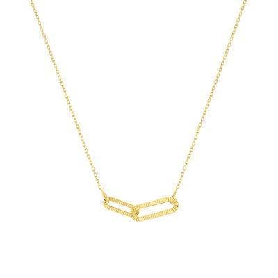 375/1000 Yellow Gold Double Rectangular Link Necklace, Length 40 cm to 42 cm - Emanessence