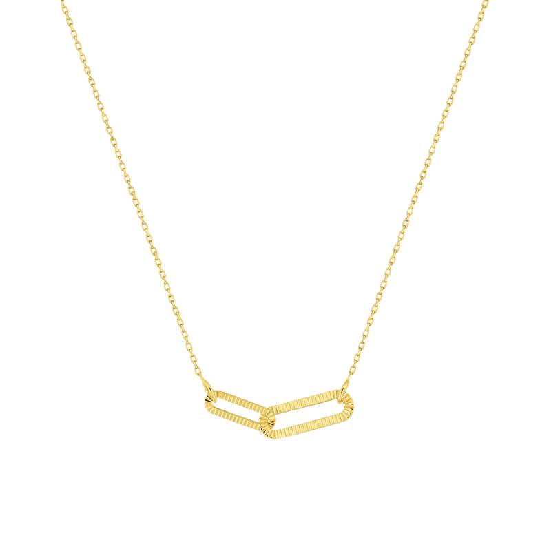 375/1000 Yellow Gold Double Rectangular Link Necklace, Length 40 cm to 42 cm - Emanessence
