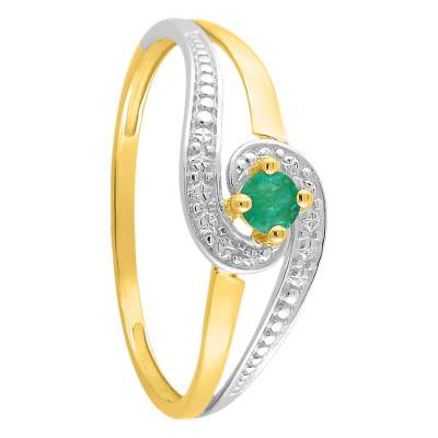 0.07 ct Emerald & Two-Tone 750/1000 Gold Twisted Band Solitaire Ring - Emanessence