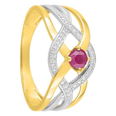Ruby Solitaire & Braided Band Ring in Two-Tone 750/1000 Gold - Emanessence