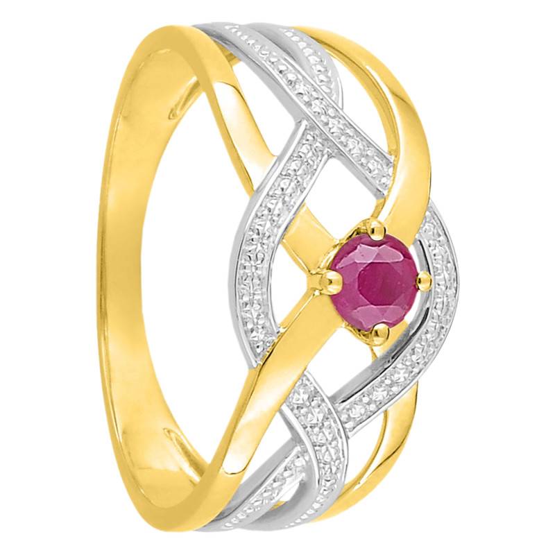 Ruby Solitaire & Braided Band Ring in Two-Tone 750/1000 Gold - Emanessence