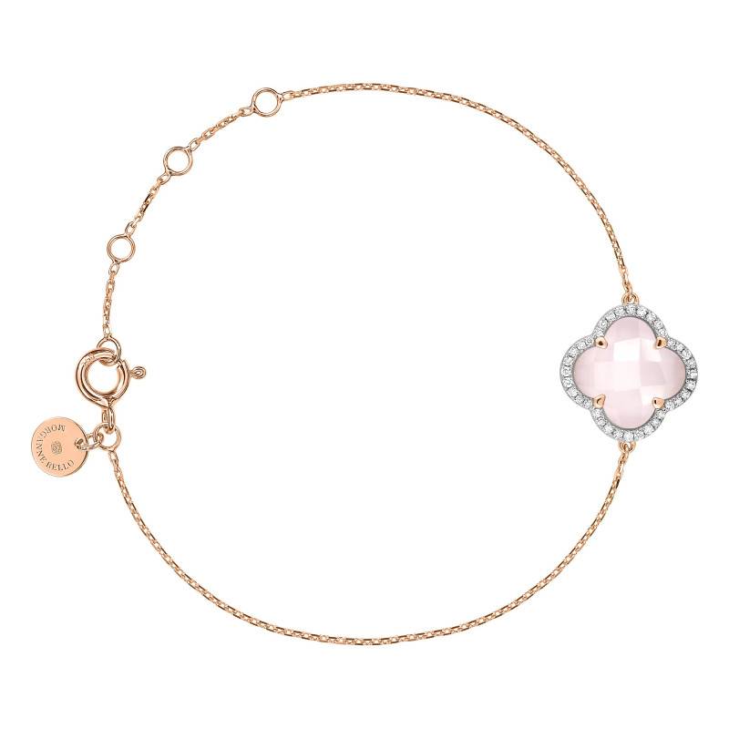 Victoria 750 Rose Gold & Diamond and Milky Pink Quartz Bracelet, Adjustable Length 17 cm - Morganne Bello