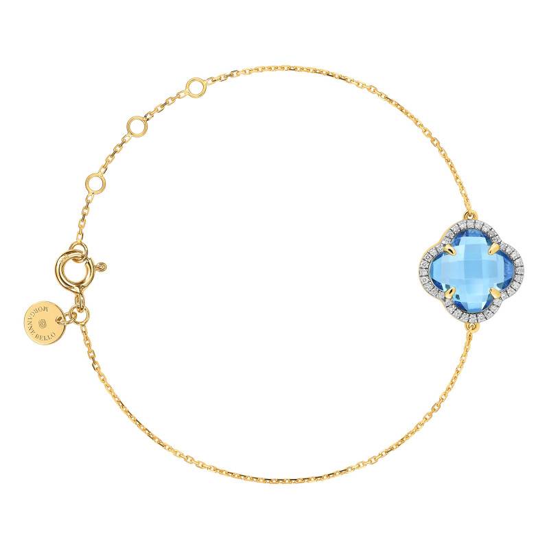 Victoria 750 Yellow Gold, Diamond & Blue Topaz Bracelet, Adjustable Length 17 cm - Morganne Bello