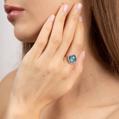 Bague Victoria Diamants, Topaze Bleue & Or Jaune 750 - Morganne Bello