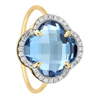 Bague Victoria Diamants, Topaze Bleue & Or Jaune 750 - Morganne Bello